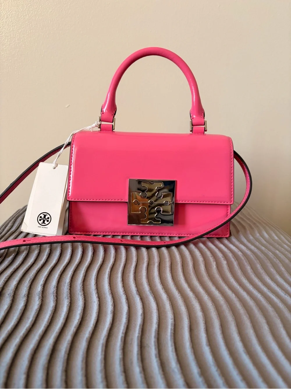 Tory Burch Bon Bon Spazzolato Mini Top-Handle Bag Pink